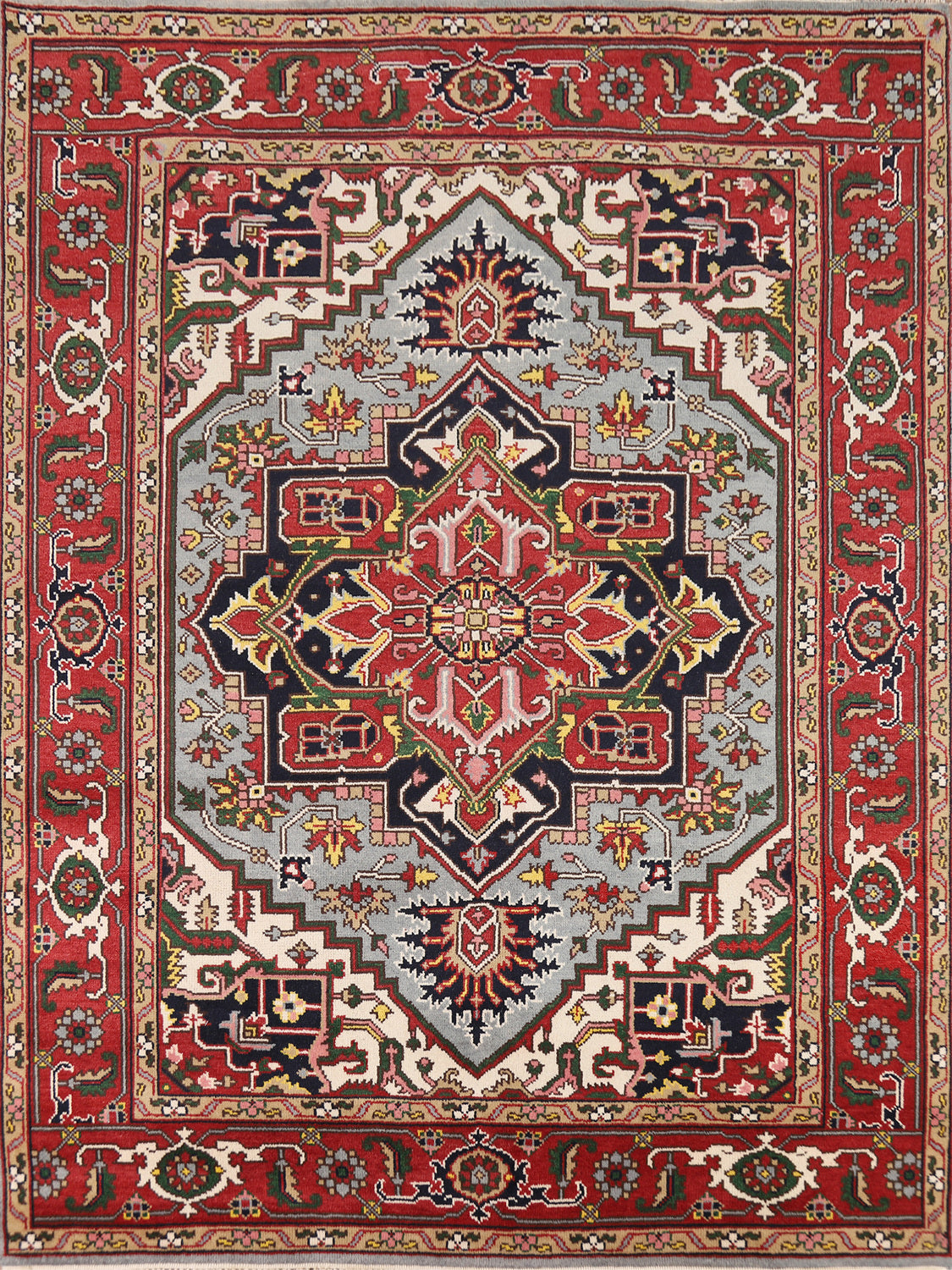 Light Blue Geometric Heriz Serapi Indian Area Rug 8x10