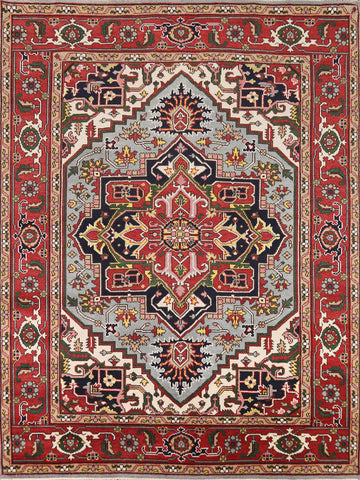 Light Blue Geometric Heriz Serapi Indian Area Rug 8x10