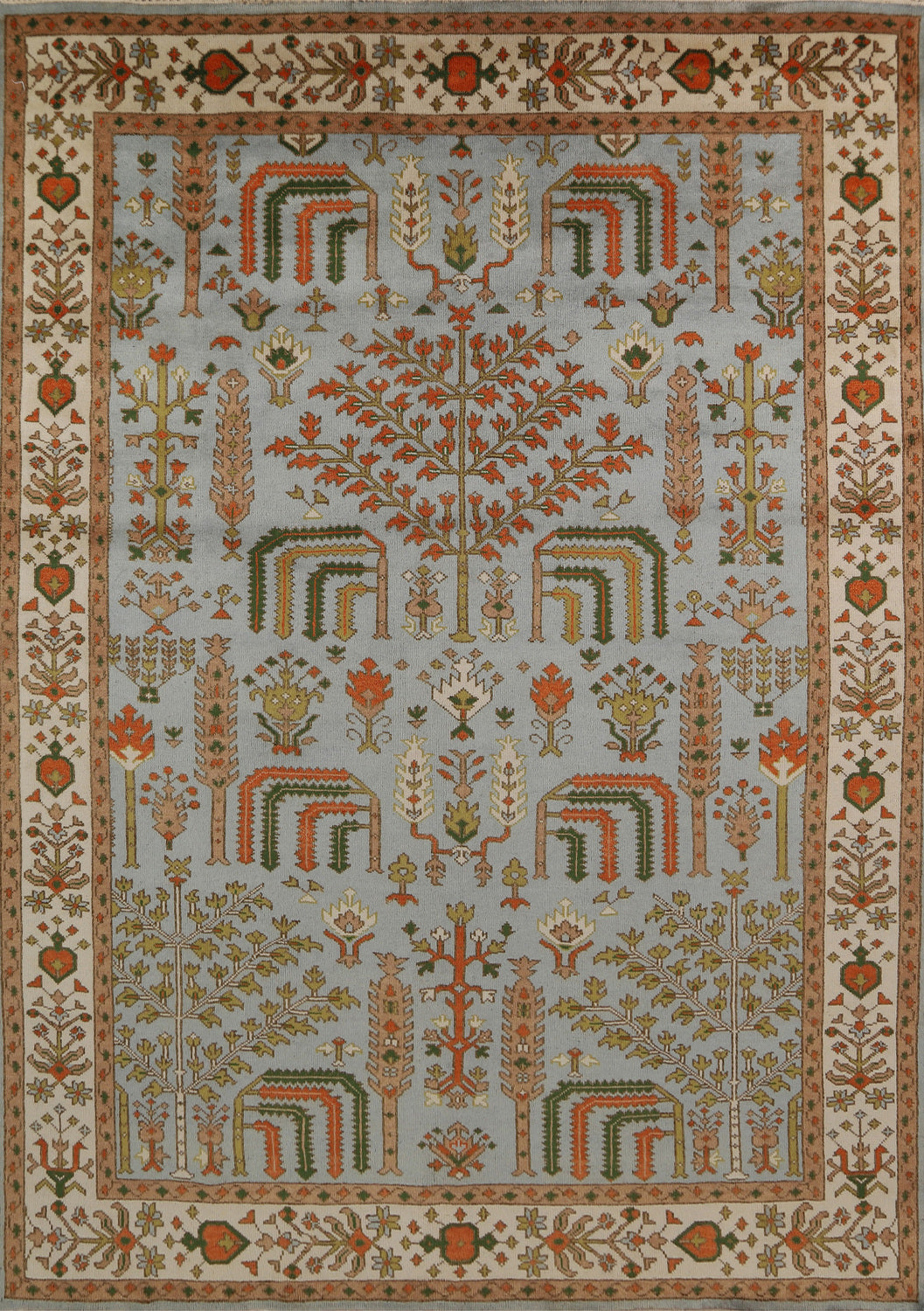 Light Blue Geometric Oushak Indian Area Rug 9x12