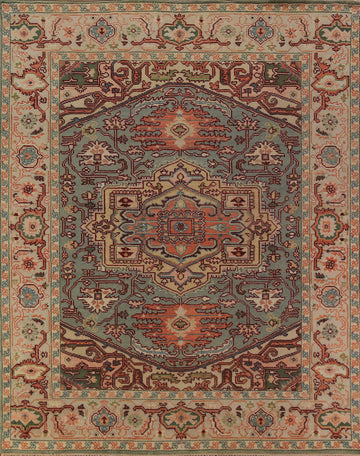 Geometric Wool Heriz Serapi Indian Area Rug 8x10