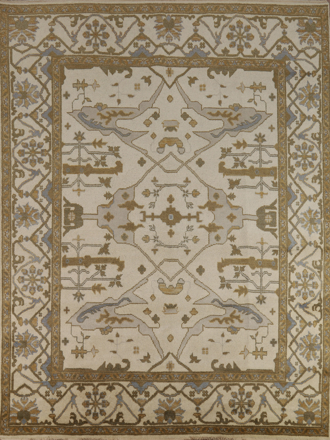 All-Over Ivory Wool Oushak Indian Area Rug 8x10