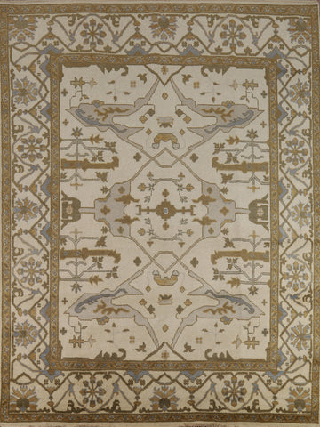 All-Over Ivory Wool Oushak Indian Area Rug 8x10