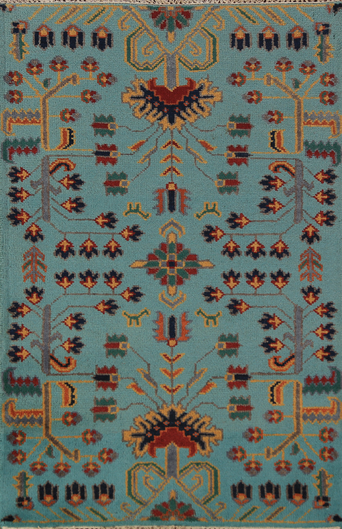 All-Over Turquoise Blue Oushak Indian Rug 3x5