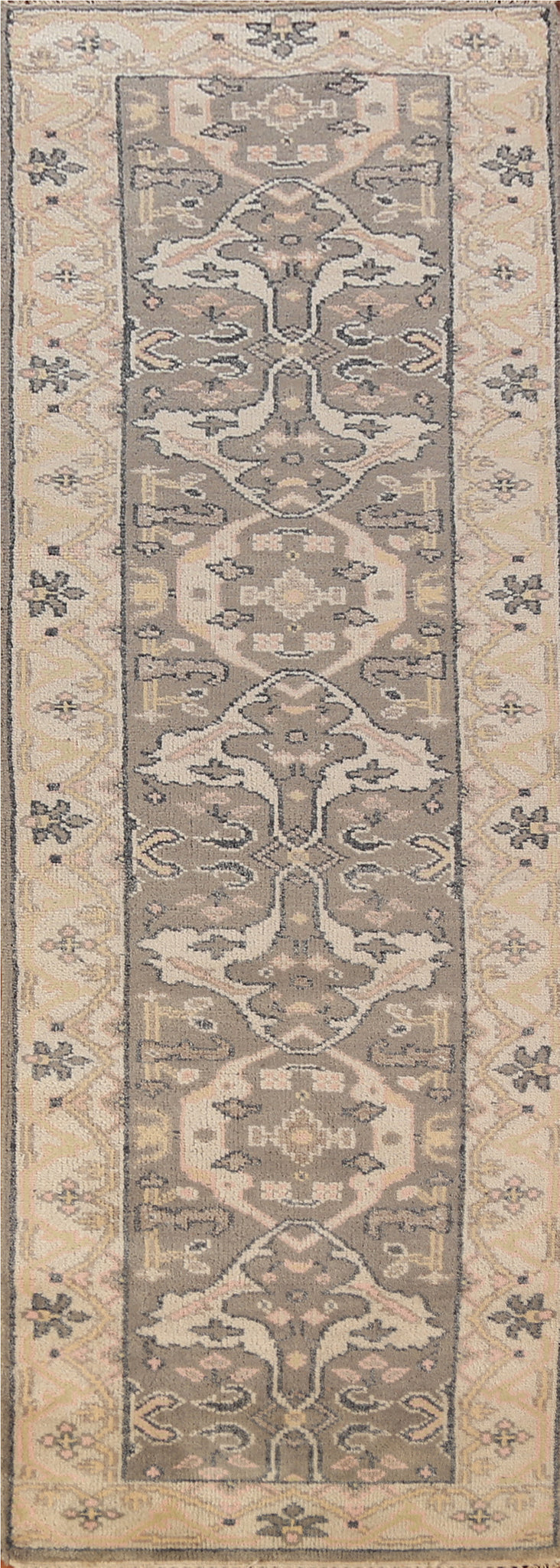 Gray & Ivory Wool Oushak Indian Runner Rug 3x10