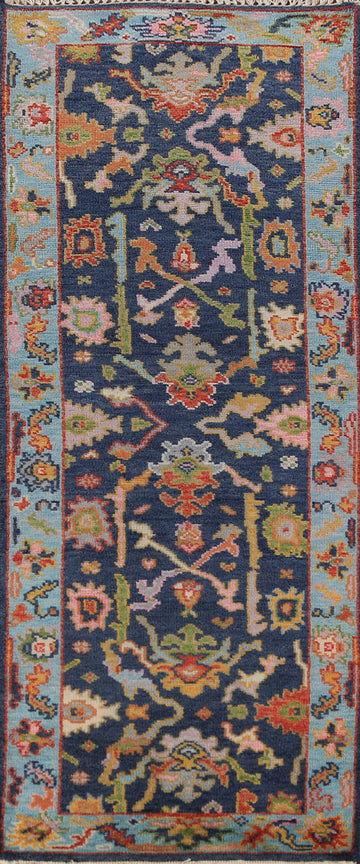 Handmade Blues Oushak Indian Runner Rug 3x8