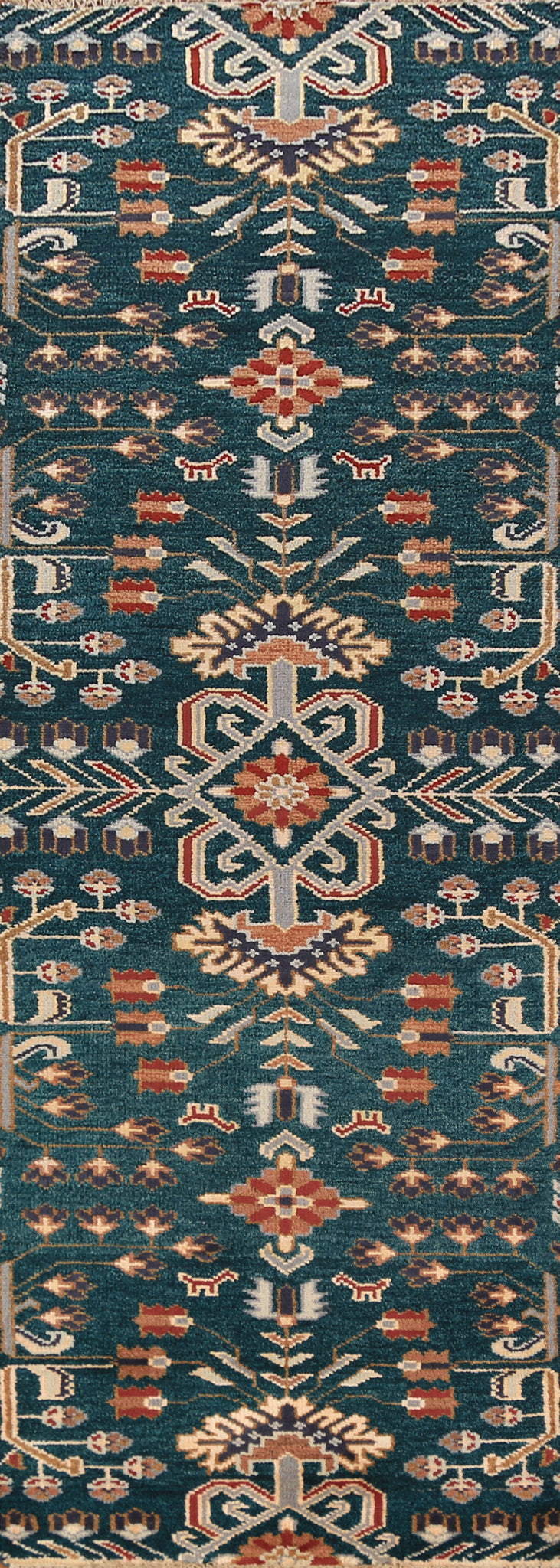 All-Over Green Tribal Kazak Indian Runner Rug 3x10