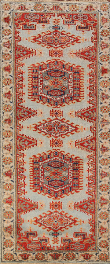 Geometric Wool Viss Indian Runner Rug 3x8