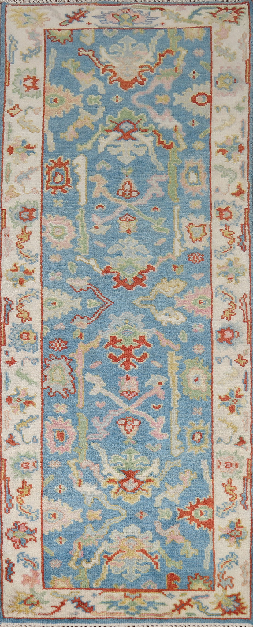 Light Blue Oushak Indian Runner Rug 3x8