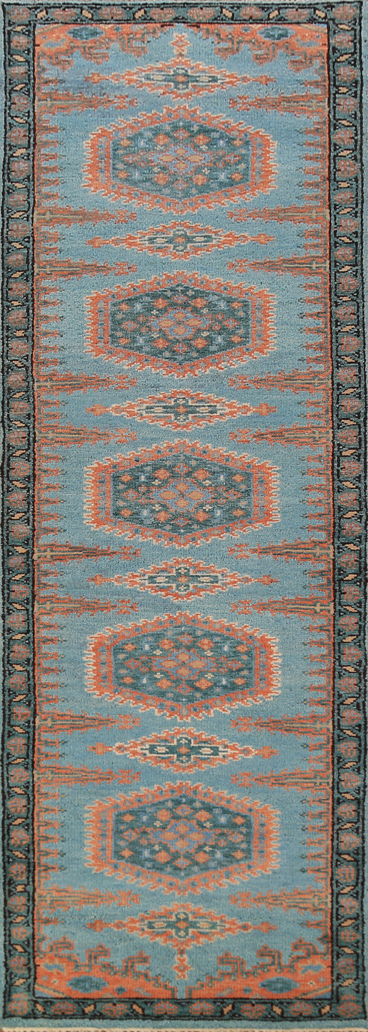 Blue Geometric Viss Indian Runner Rug 3x9