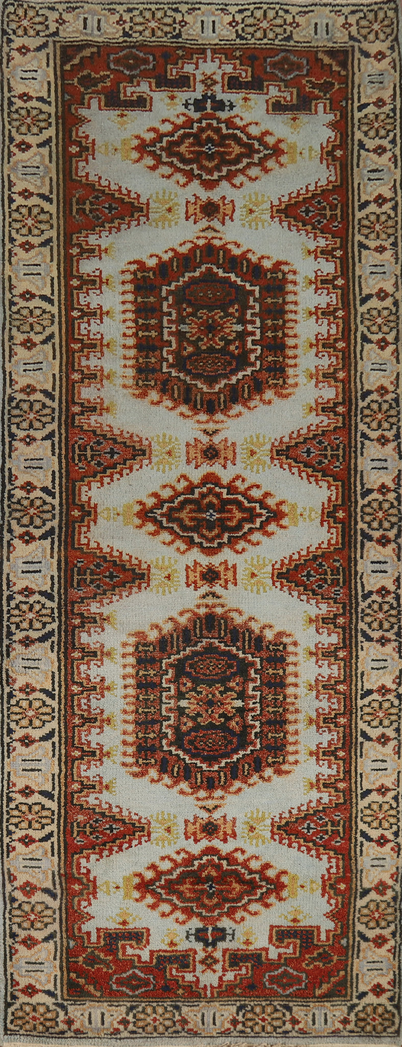 Geometric Wool Viss Indian Runner Rug 3x8