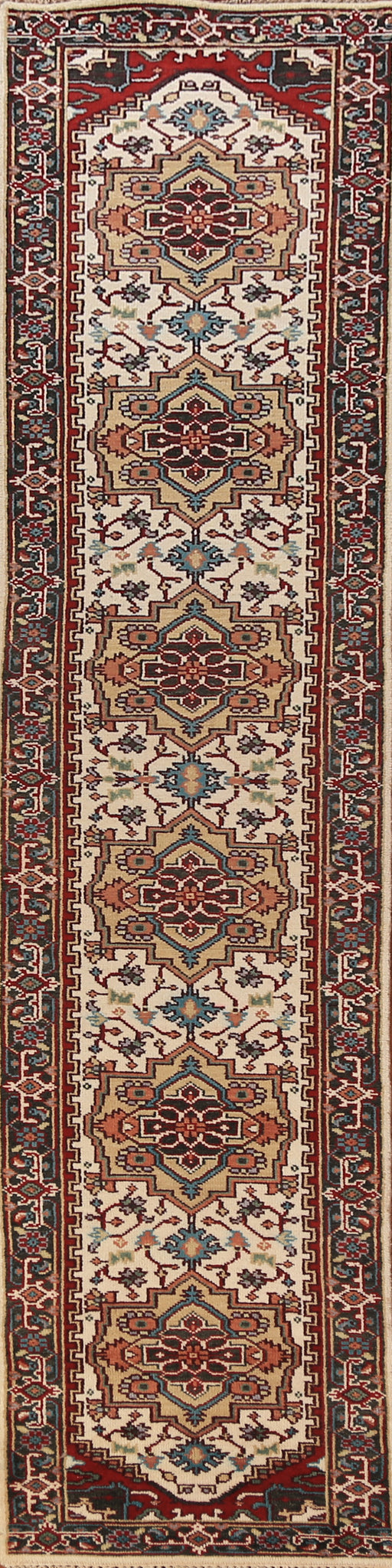 Geometric Heriz Serapi Indian Runner Rug 3x14