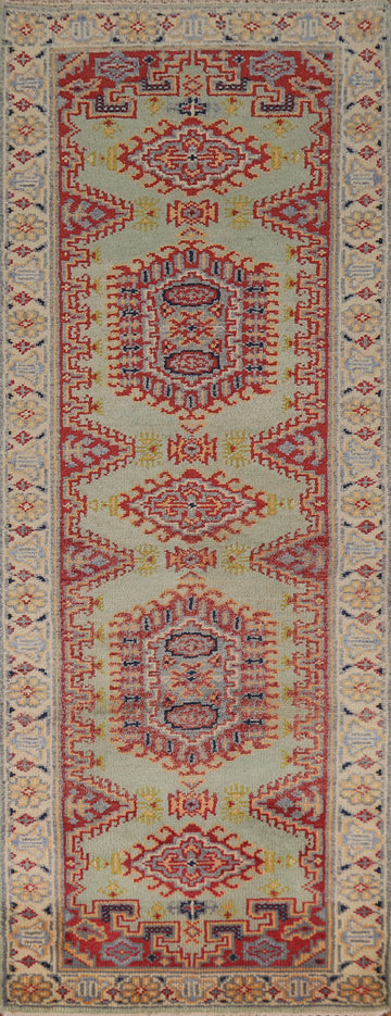 Green Geometric Viss Indian Runner Rug 3x8