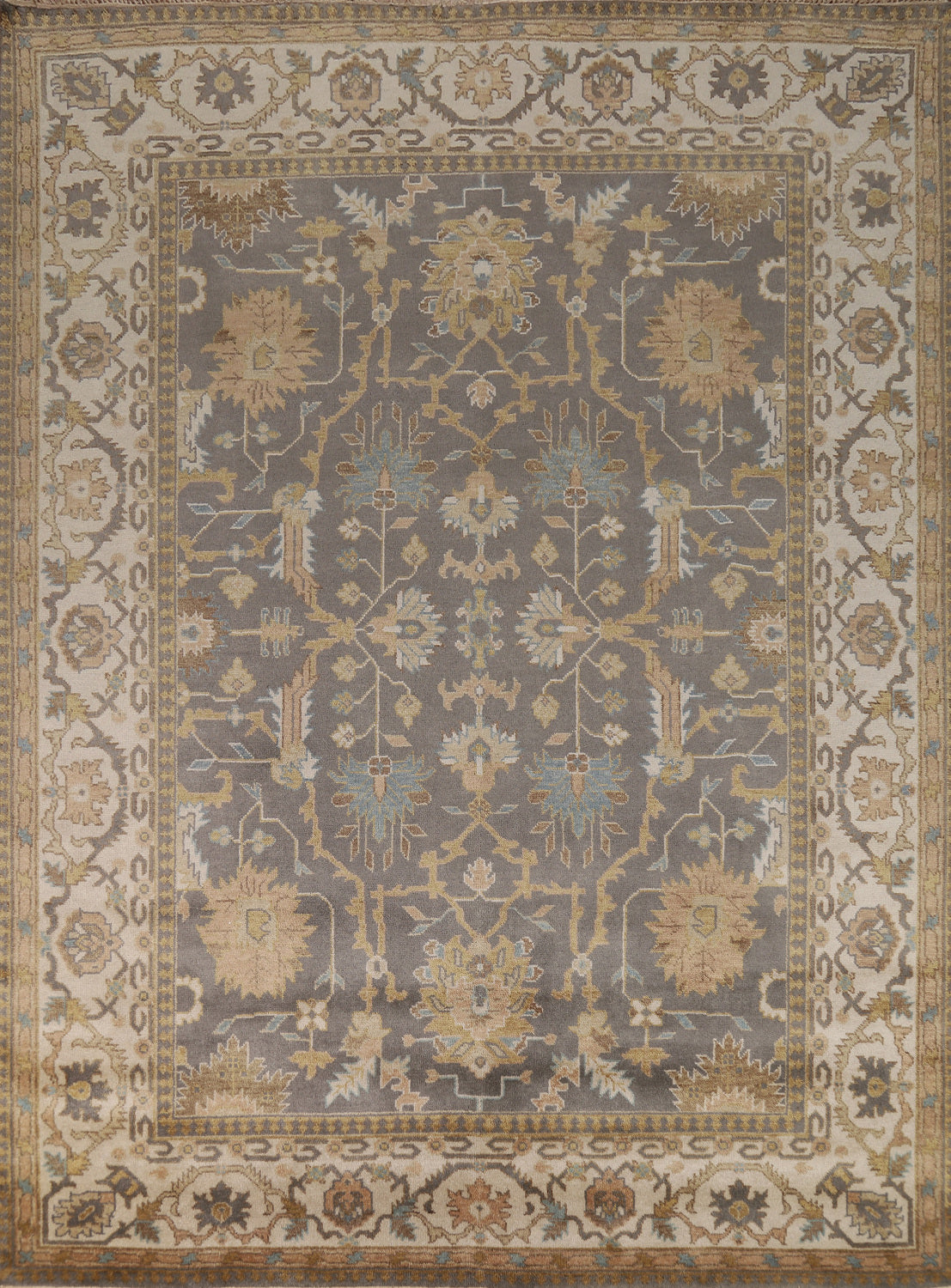 Wool Geometric Gray Oushak Indian Area Rug 9x12