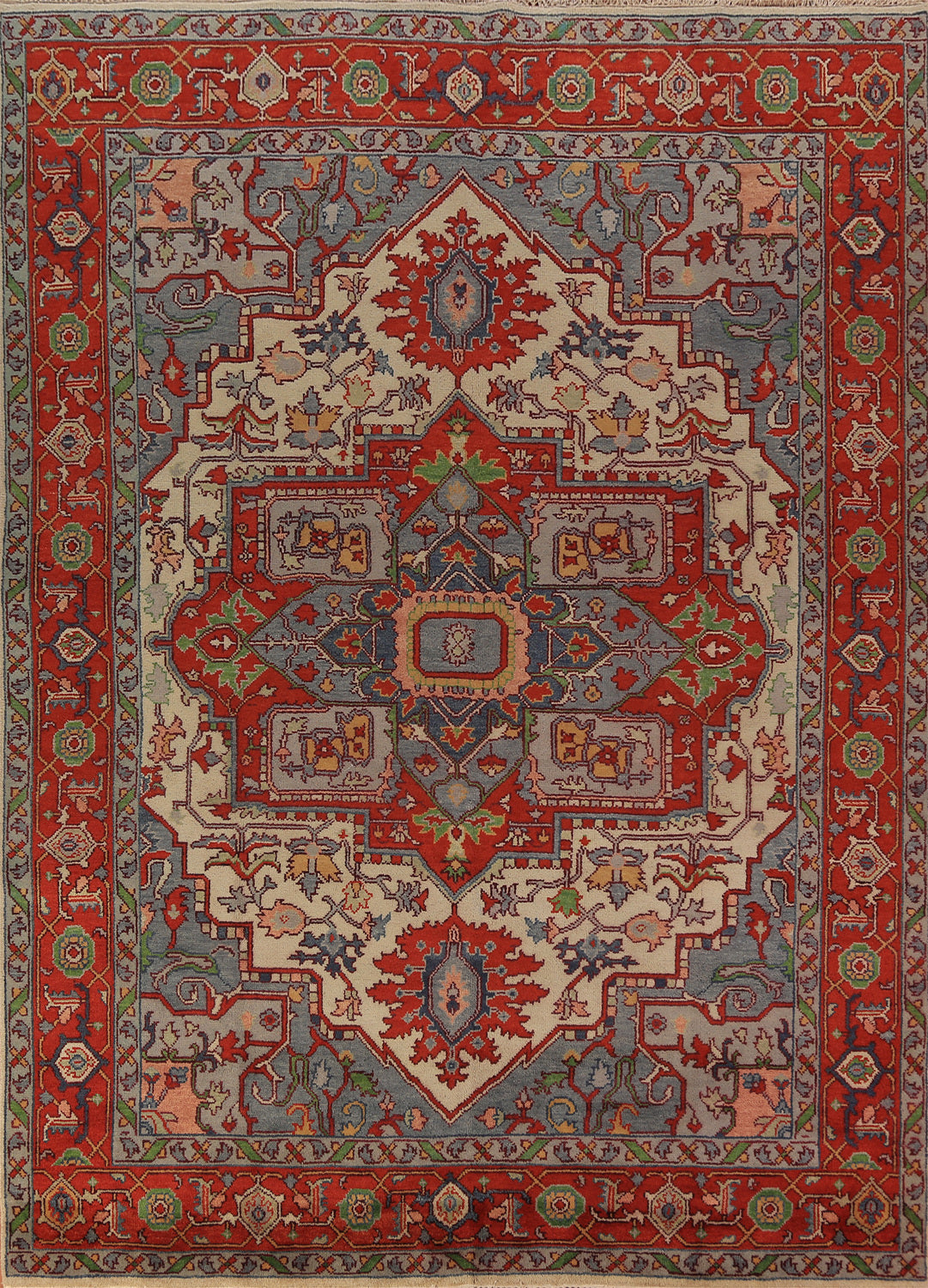 Wool Medallion Heriz Serapi Indian Area Rug 9x12
