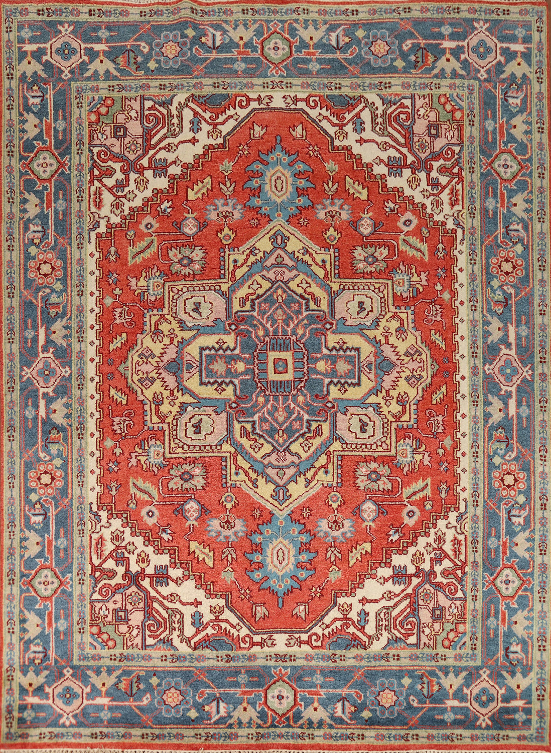 Geometric Wool Heriz Serapi Indian Area Rug 8x10