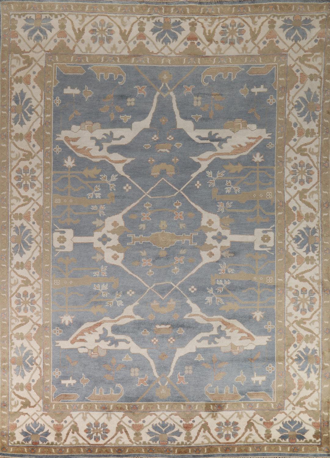 Blue & Ivory Wool Oushak Indian Area Rug 9x12