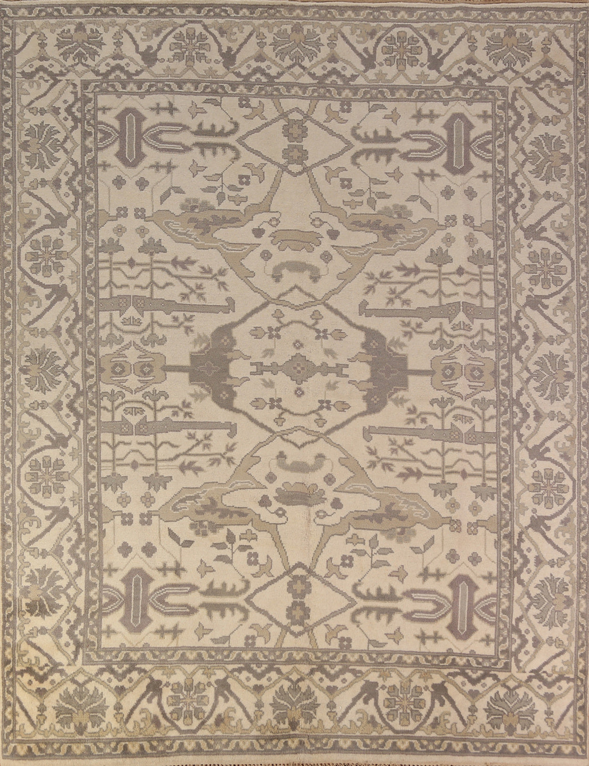 All-Over Ivory Wool Oushak Indian Area Rug 8x10