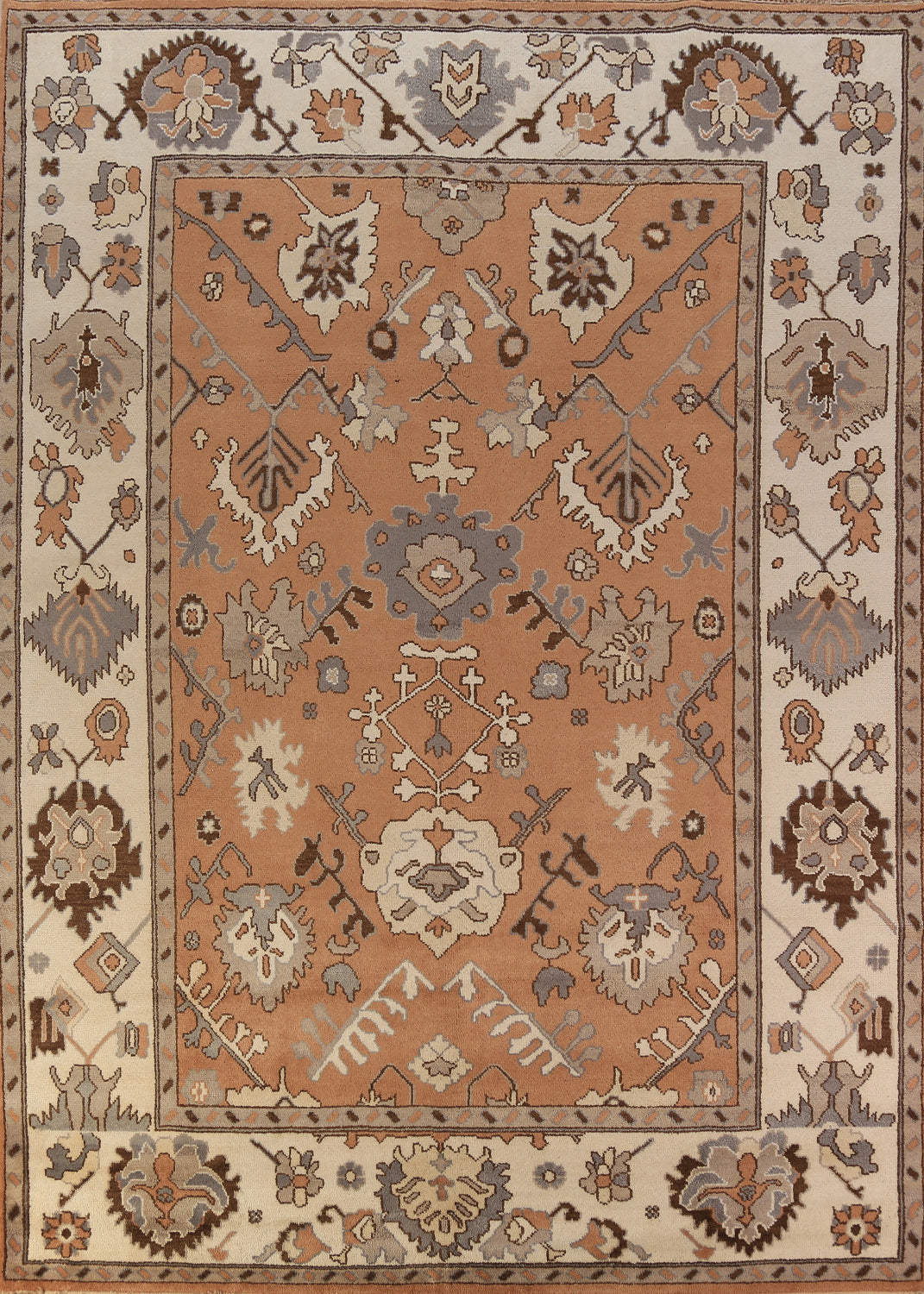 All-Over Wool Floral Oushak Indian Area Rug 9x12