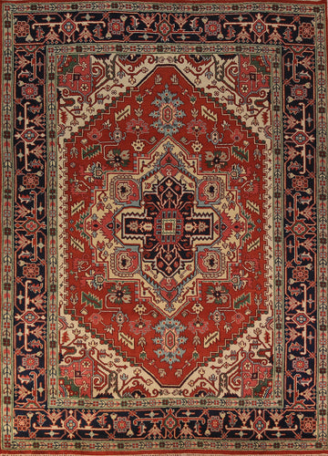 Geometric Wool Heriz Serapi Indian Area Rug 9x12