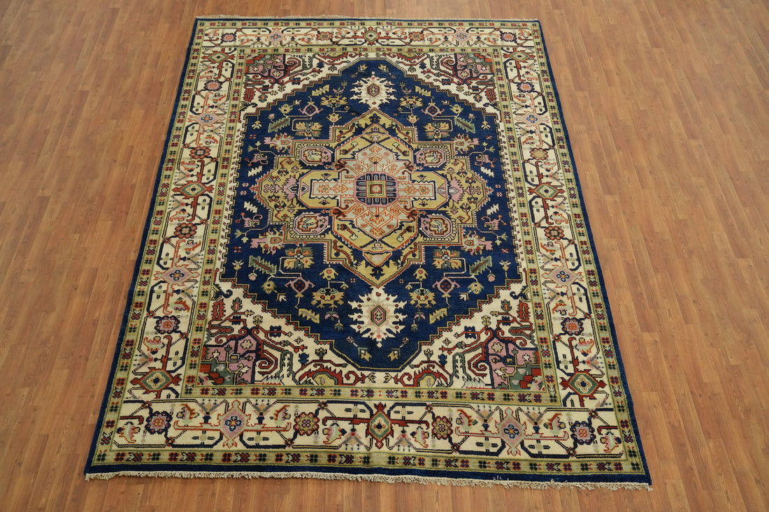 Blue Geometric Heriz Serapi Indian Area Rug 9x12