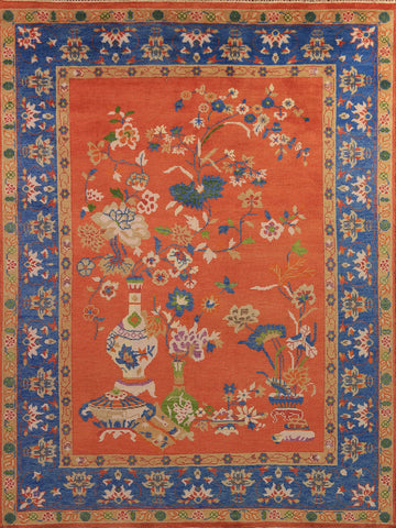 Orange & Blue Floral Heriz Serapi Indian Area Rug 8x10