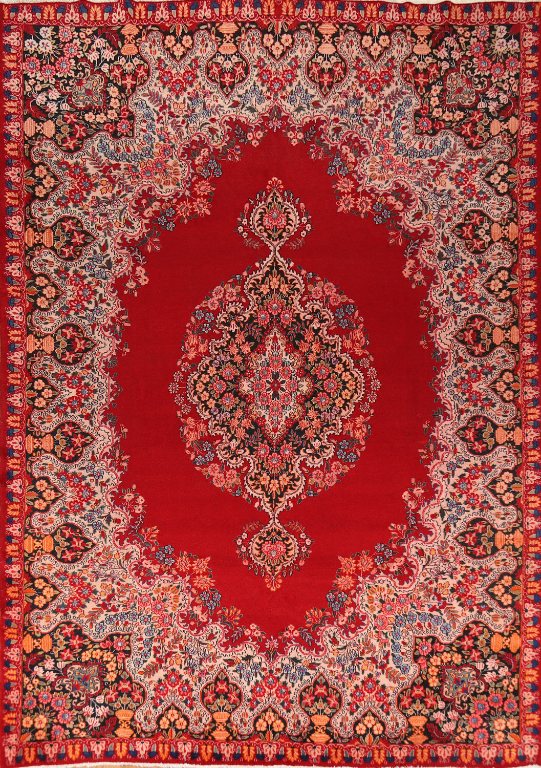 Vintage Red Medallion Kerman Persian Area Rug 9x13