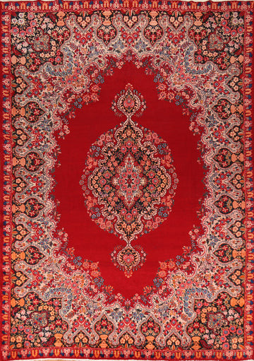 Vintage Red Medallion Kerman Persian Area Rug 9x13