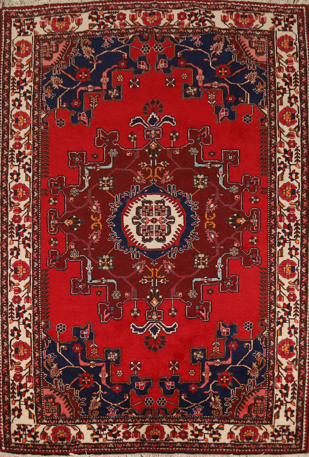 Red Geometric Wool Hamedan Persian Rug 5x6