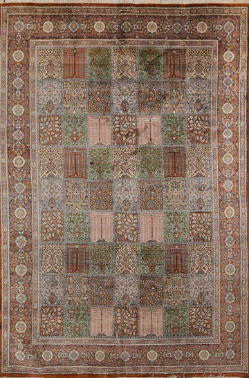 Garden Design 100% Silk Qum Persian Area Rug 6x10