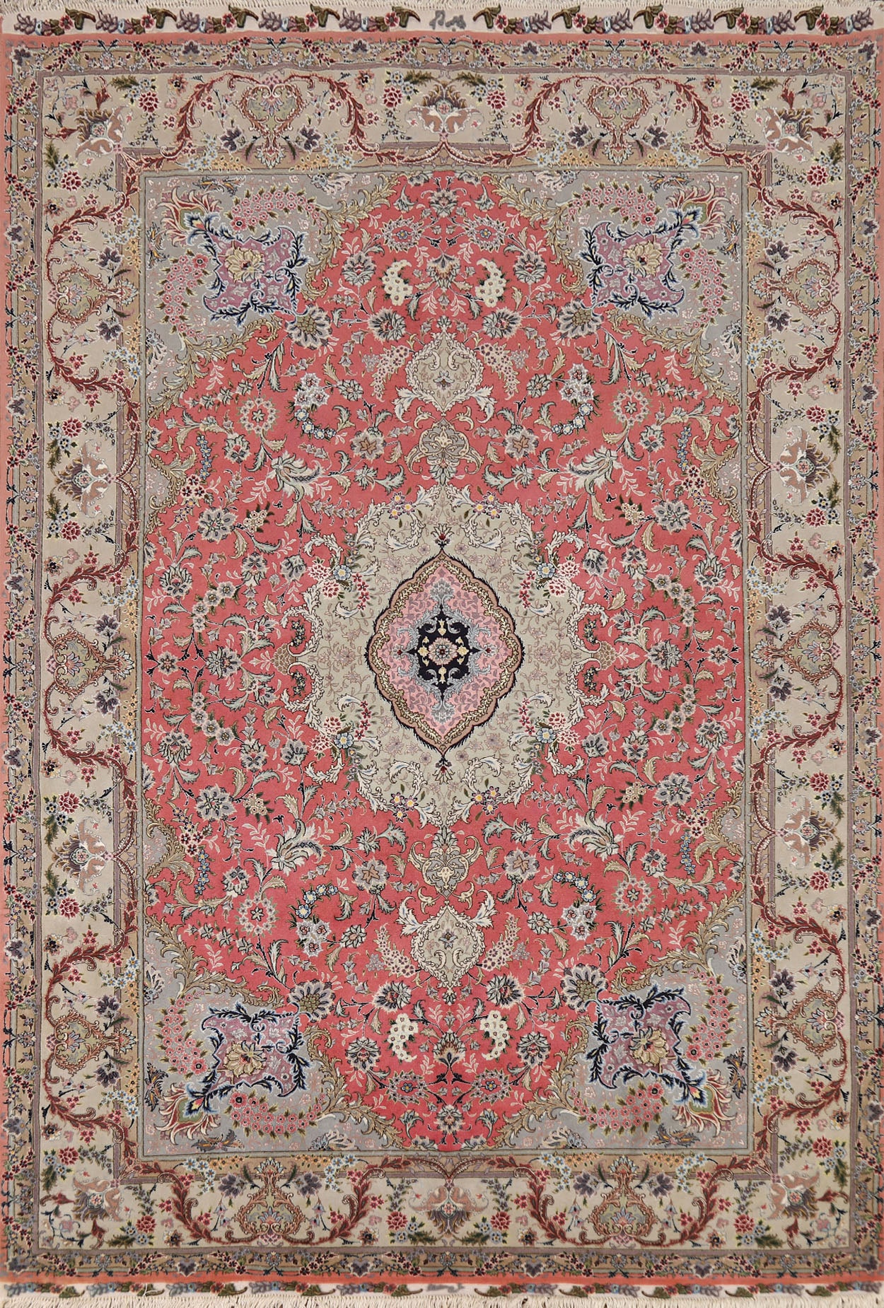 Pink Wool & Silk Tabriz Persian Area Rug 5x8