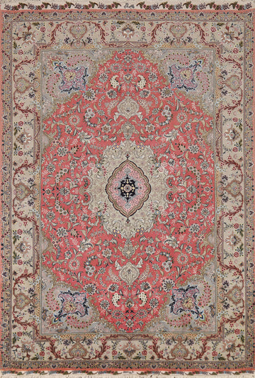 Pink Wool & Silk Tabriz Persian Area Rug 5x8