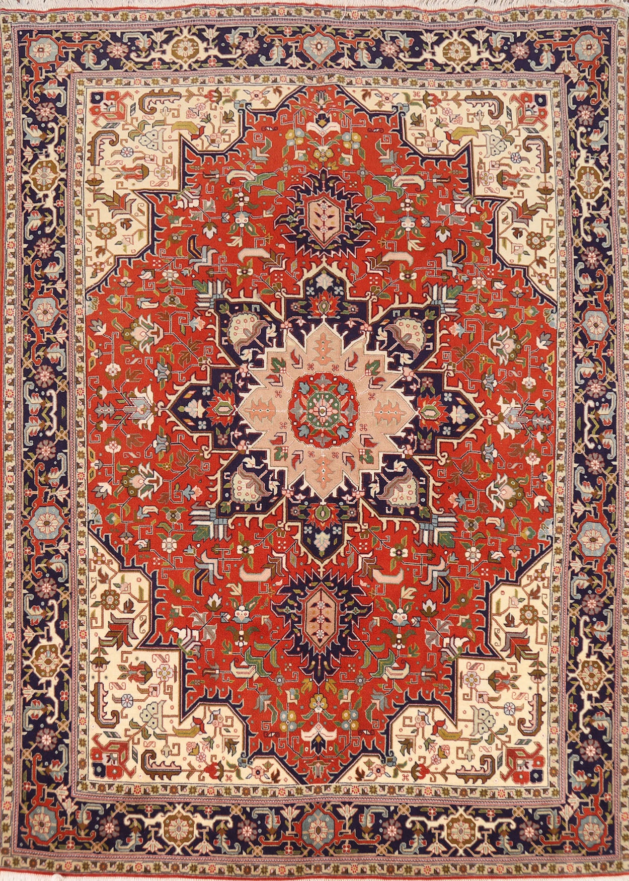 Orange Wool Medallion Tabriz Persian Rug 5x7