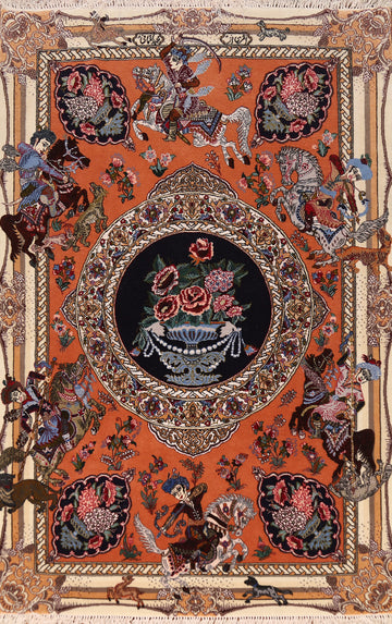 Vegetable Dye Animals Wool & Silk Isfahan Persian Rug 4x5