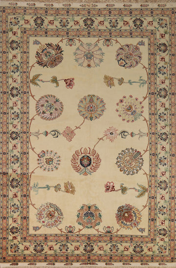 Wool & Silk Signed Tabriz Persian Area Rug 7x10
