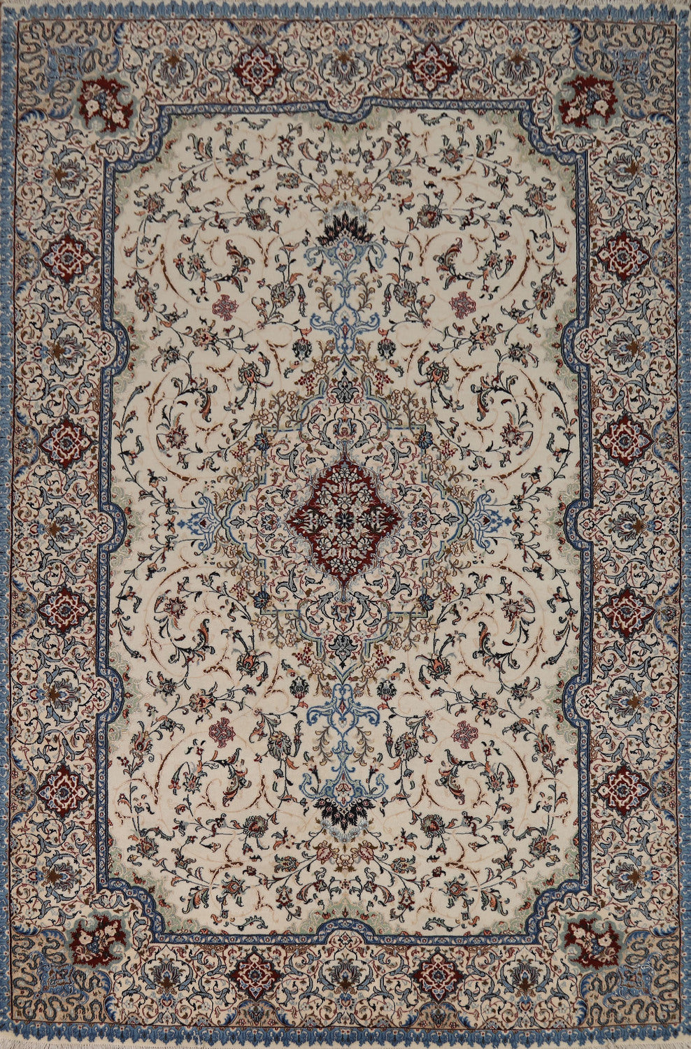 Ivory Wool Floral Nain Persian Area Rug 7x10