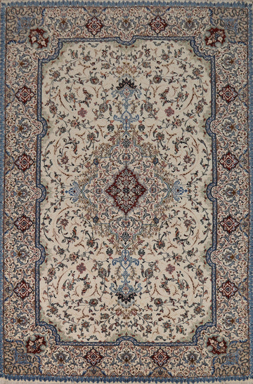Ivory Wool Floral Nain Persian Area Rug 7x10