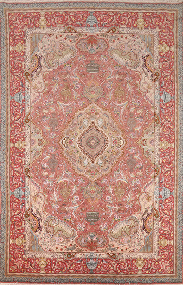 Handmade Wool & Silk Pink Tabriz Persian Area Rug 7x10