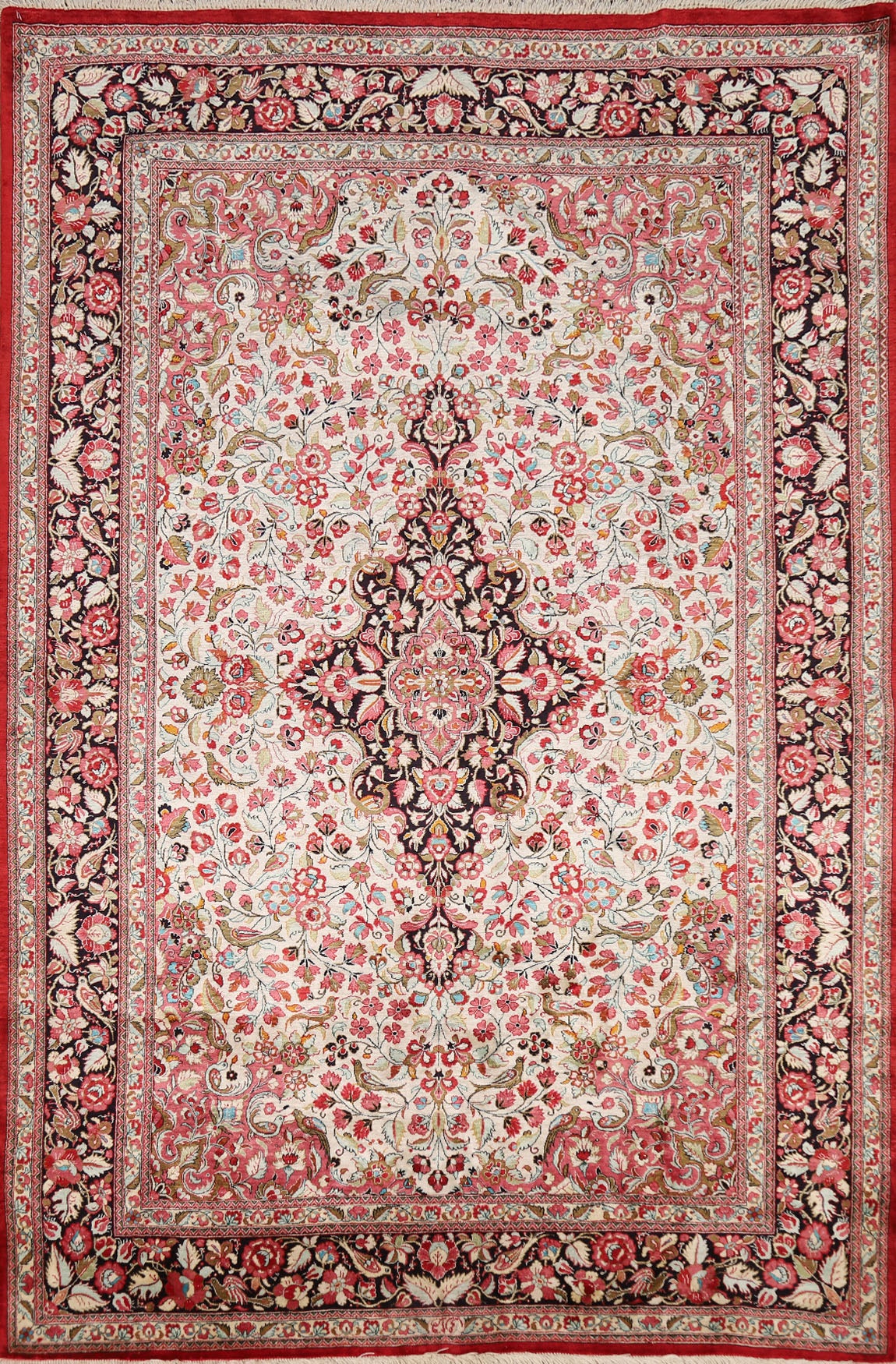Handmade Floral Silk Qum Persian Rug 5x7