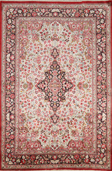 Handmade Floral Silk Qum Persian Rug 5x7