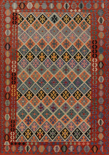 All-Over Wool Trellis Kilim Oriental Area Rug 9x12