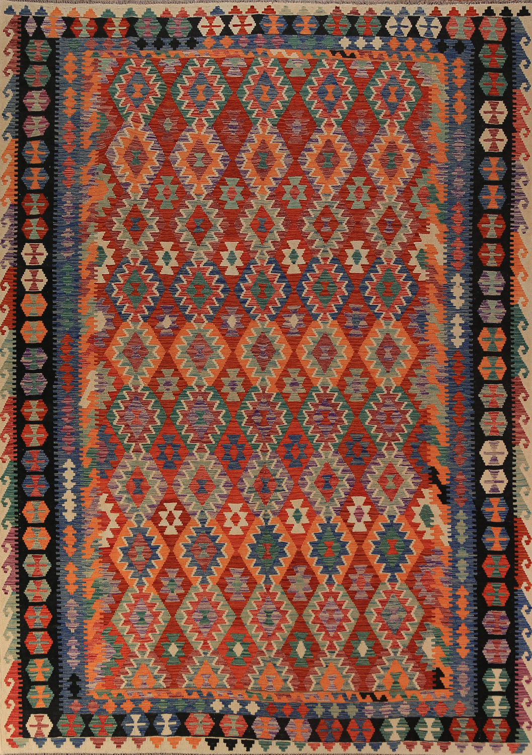 Flat Weave Orange Wool Kilim Oriental Area Rug 8x11
