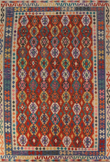 All-Over Geometric Wool Kilim Oriental Area Rug 8x12