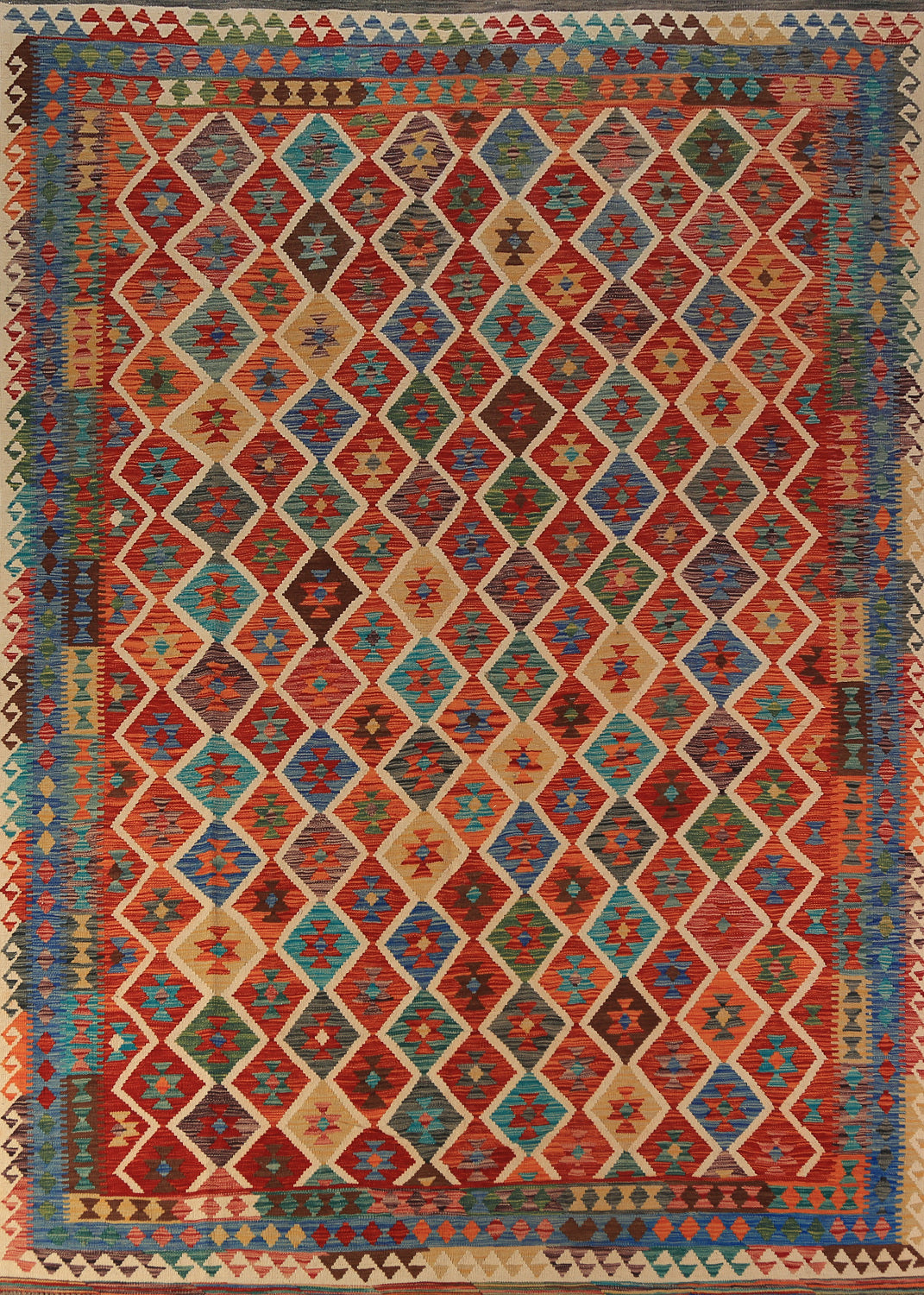 Flat Weave Trellis Wool Kilim Oriental Area Rug 8x11
