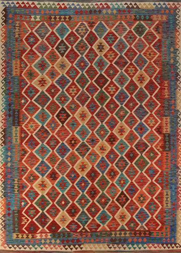 Flat Weave Trellis Wool Kilim Oriental Area Rug 8x11