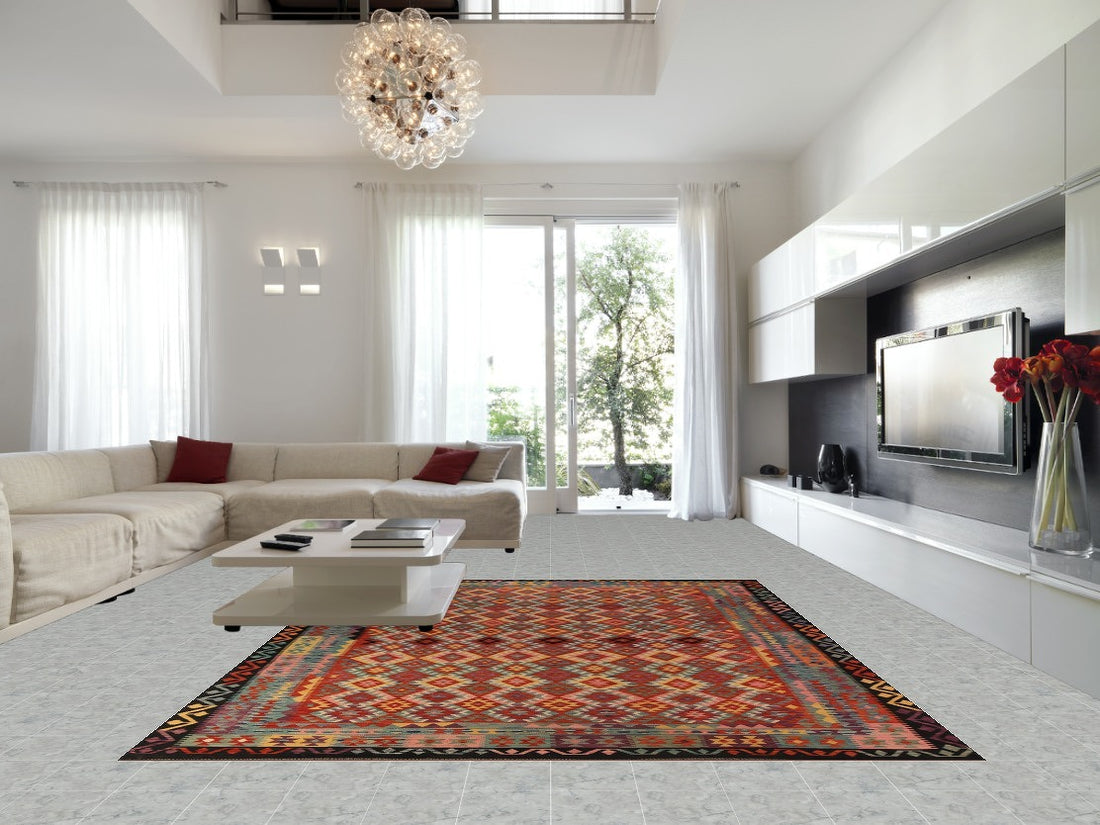 Flat Weave Wool Trellis Kilim Oriental Area Rug 10x13