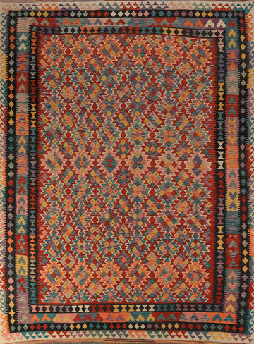 Geometric Wool Kilim Oriental Area Rug 8x11