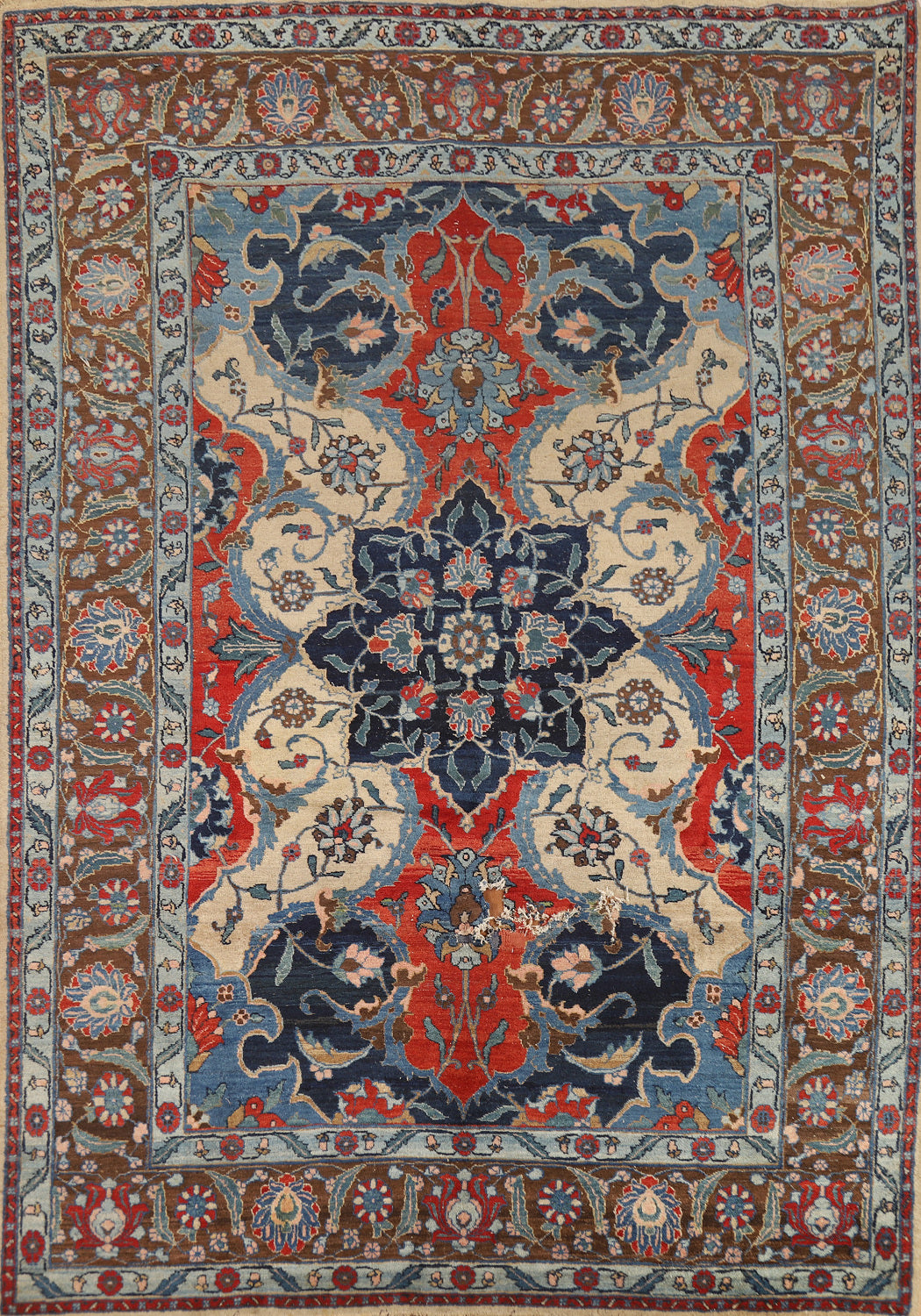 Vintage Wool Medallion Tabriz Oriental Area Rug 7x10