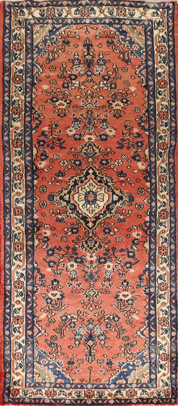 Handmade Wool Hamedan Oriental Runner Rug 4x10