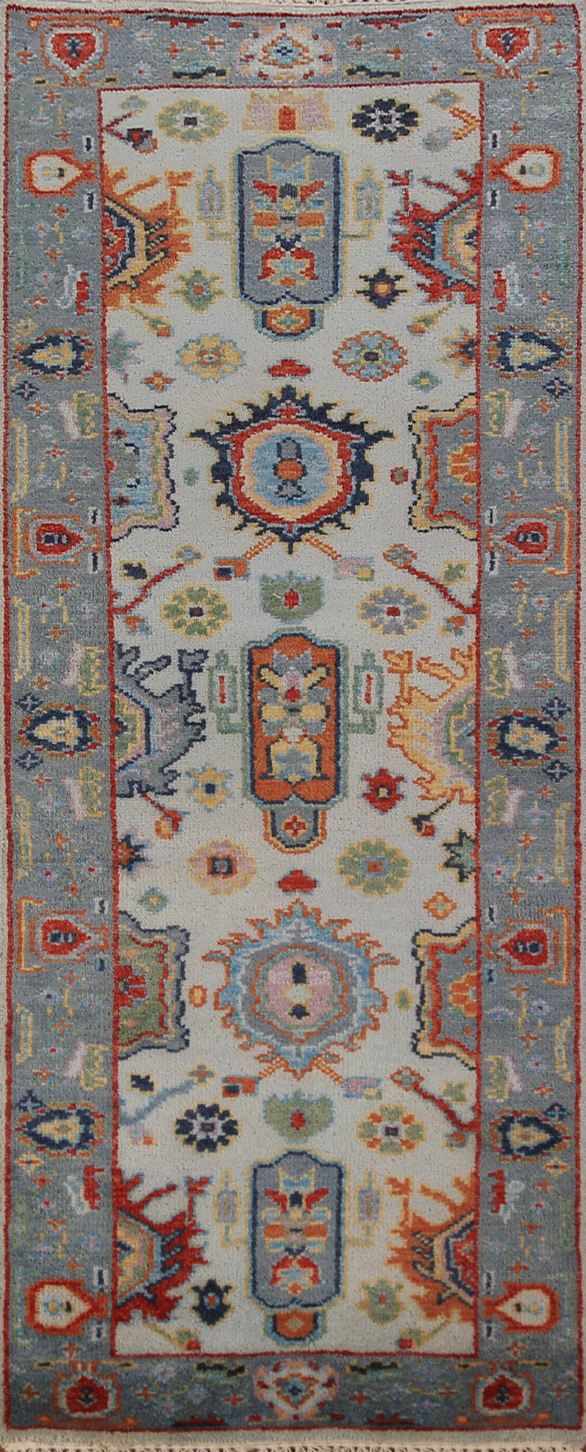 All-Over Blues Oushak Indian Runner Rug 3x8