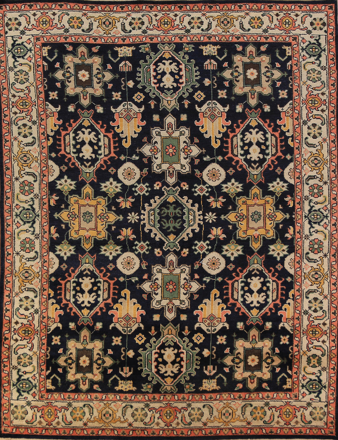 Navy Blue Geometric Oushak Indian Area Rug 8x10